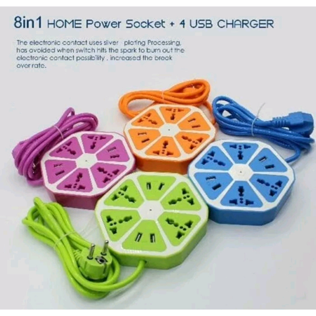 *SNI STOP KONTAK+USB HEXAGON SEGI ENAM MOTIF JERUK - Gambar 3