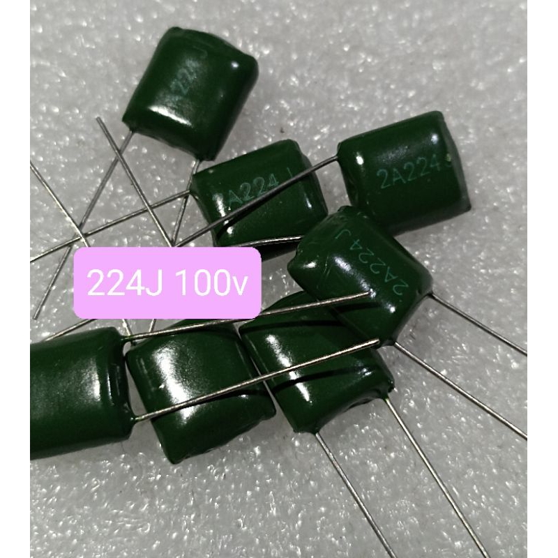 10BUAH KAPASITOR MILAR 224J 100V HIJAU Mylar 224 J 100 volt 100 VOLT
