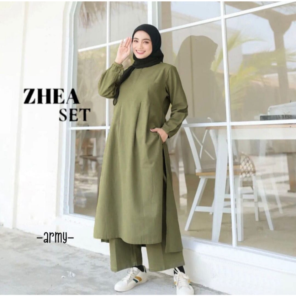 TERBARU Zhea Sett 2023 Setelan Wanita Masakini LD 120-110 Fit M-XL Pakaian Muslim Cewek Kekinian Outfit Cantik Muslimah Fashion Women Terkini Baju Stelan Cantik