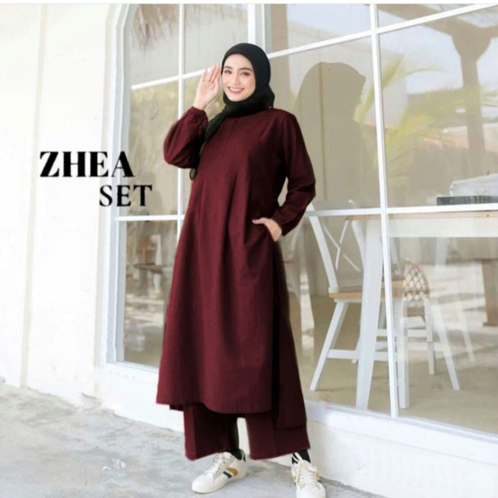 TERBARU Zhea Sett 2023 Setelan Wanita Masakini LD 120-110 Fit M-XL Pakaian Muslim Cewek Kekinian Outfit Cantik Muslimah Fashion Women Terkini Baju Stelan Cantik