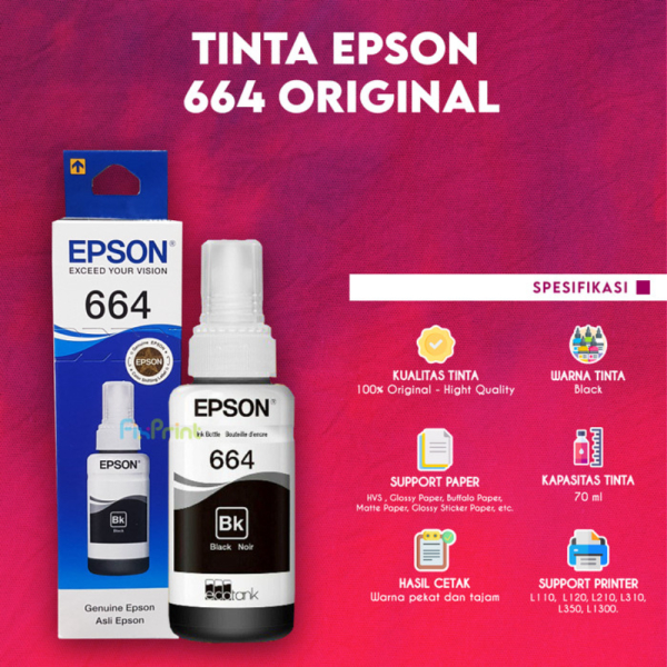TINTA 664 T664 REFILL PRINTER EPSON BLACK COLOR L120 L350 L565 L555 - Hitam
