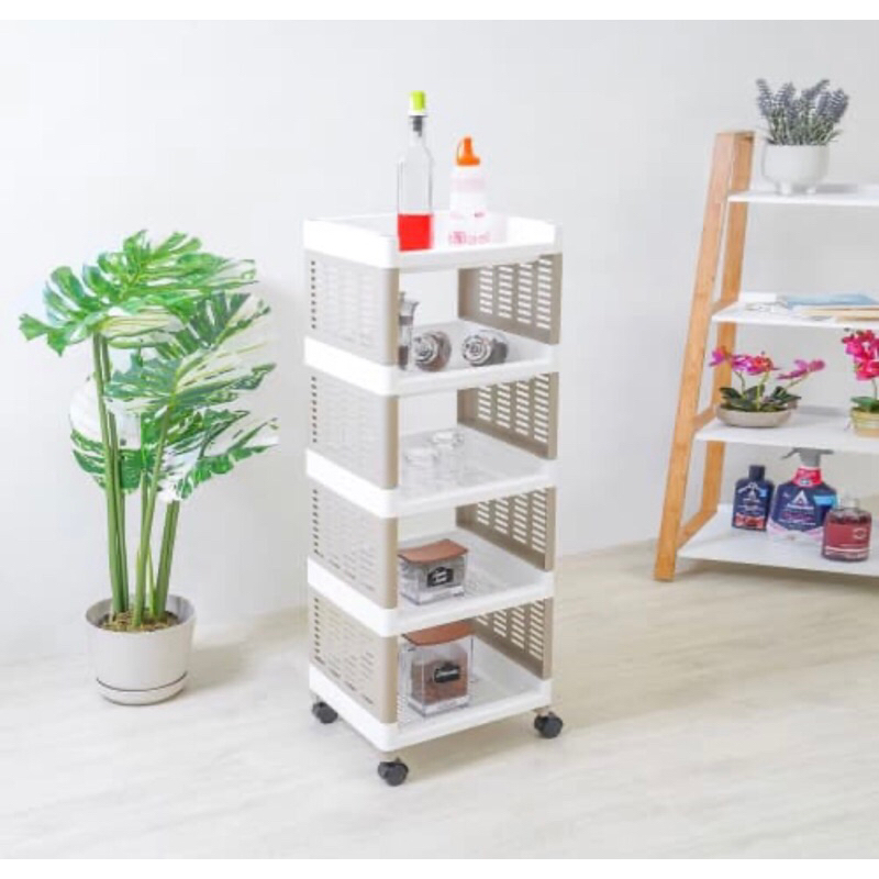 KRISHOME RAK TROLI  PLASTIK PENYIMPANAN SERBAGUNA 4 &amp; 5 TINGKAT KREM/ACE HARDWARE RACK 4-5 LAYER KREM