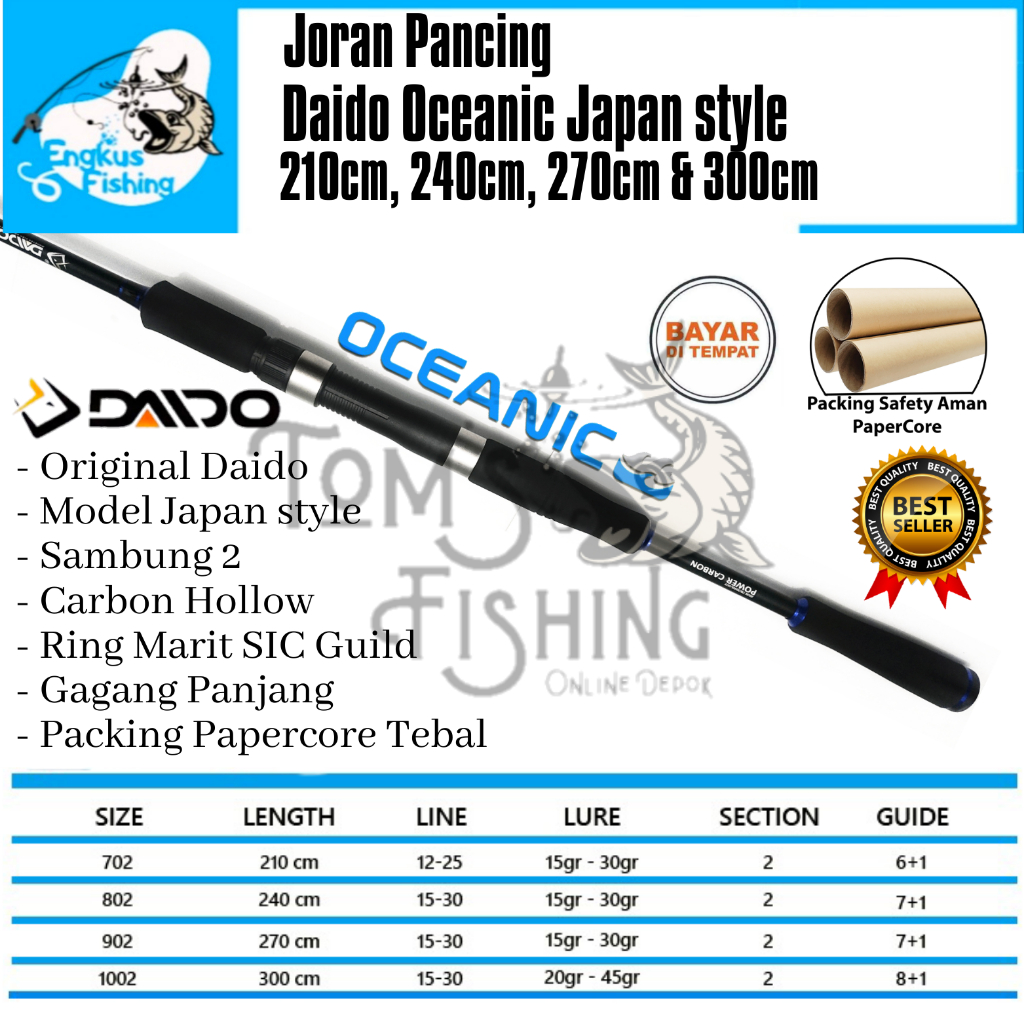 Joran Pancing Daido Oceanic 210cm - 300cm Ring SIC (Carbon) Japan Style Murah - Engkus Fishing