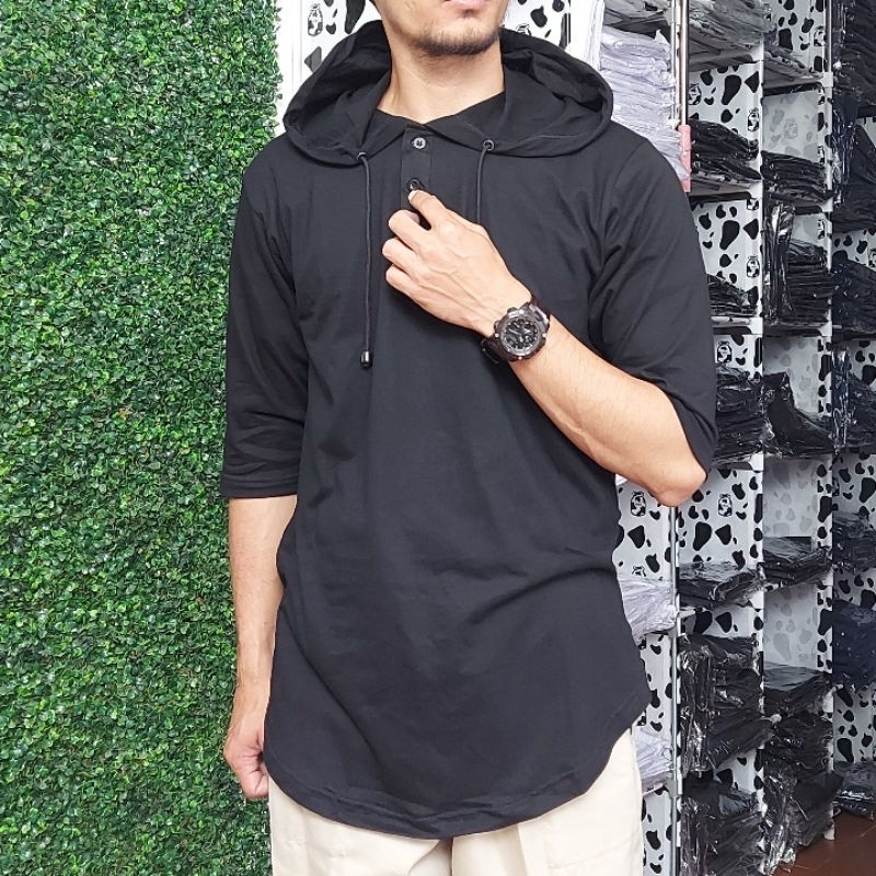 Kaos Kurta Hoodie Lengan 3/4