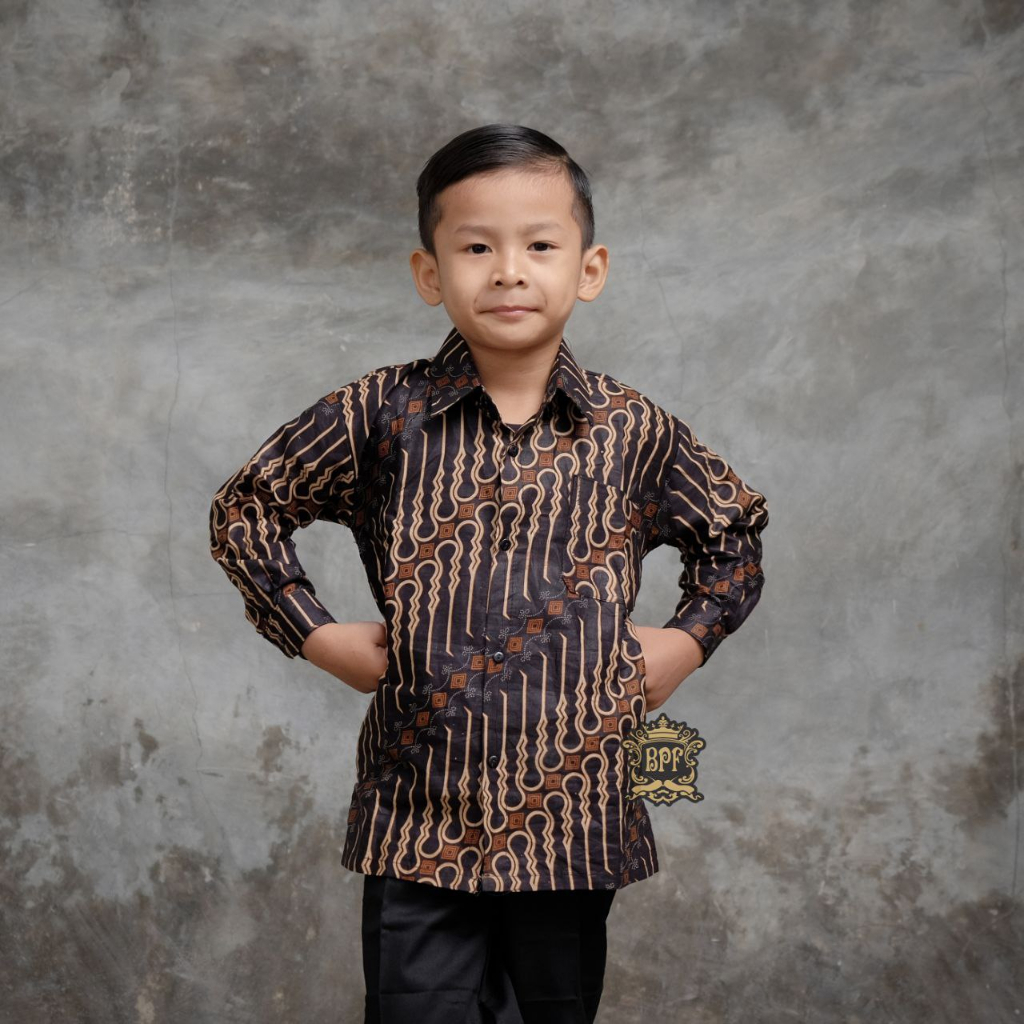 RUZZA Batik Anak Ukuran 3-15 Tahun Kemeja Lengan Panjang Motif Seno Sogan Coklat Cappucino Baju Laki-laki