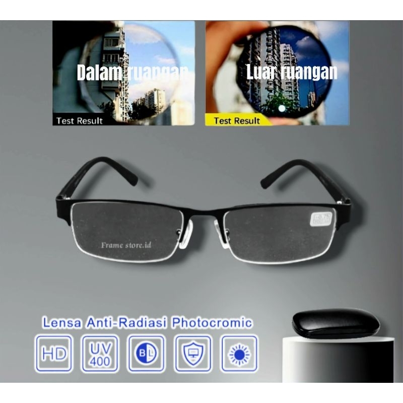 Kacamata Lensa Anti Radiasi Photocromic Frame Gantung Rimless Uniseks (GRATIS BOX DAN LAP)