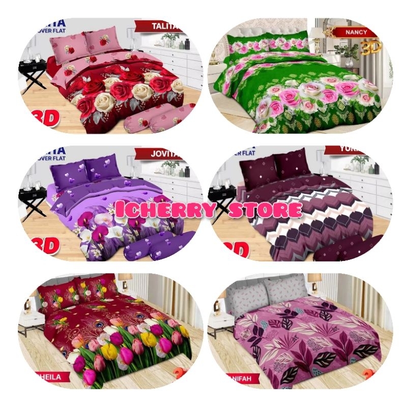 5in1 Full Set Bedcover + Sprei Bonita 3D Rumbai Karet King 180x200 Queen 160x200 Motif Nancy, Talita