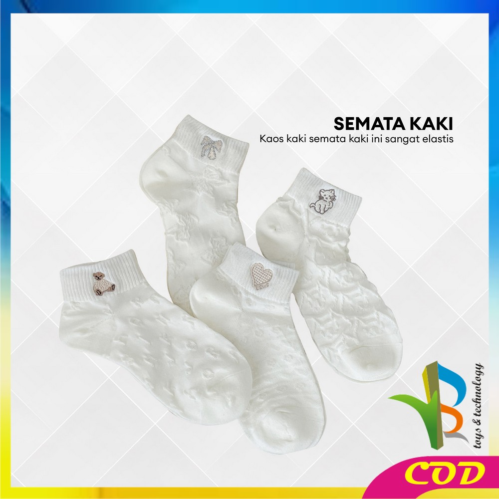 RB-P576 Kaos Kaki Wanita Semata Kaki Motif Bordir Karakter Korean Style / Kaos Kaki Pendek Lucu Ankle Socks Dewasa Motif Love / Kaos Kaki Putih Remaja Import