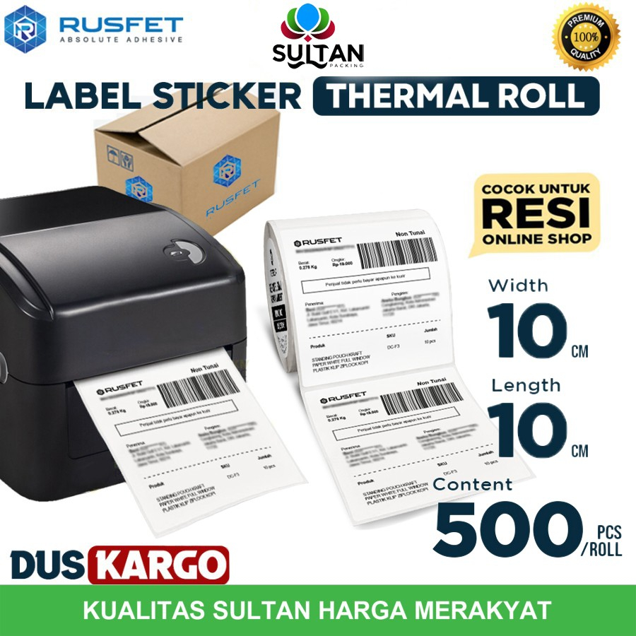 

Label Sticker THERMAL ROLL Barcode Resi Online Shop 10x10cm 500pcs Rusfet /DUS