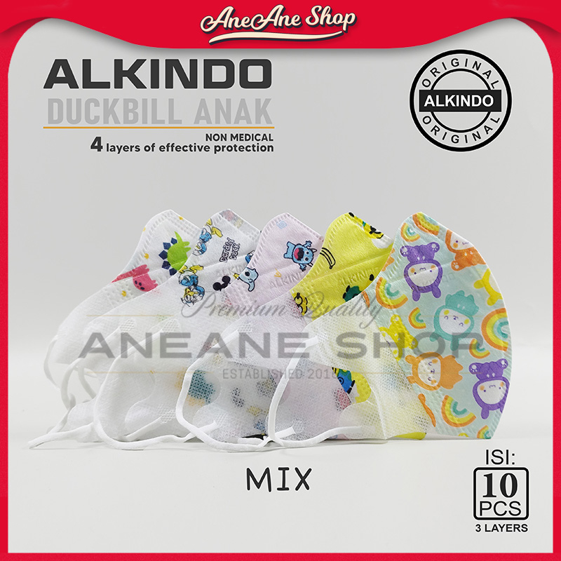 Masker Alkindo Duckbill Anak Motif 3ply Non Medis Sekali Pakai 3 Ply