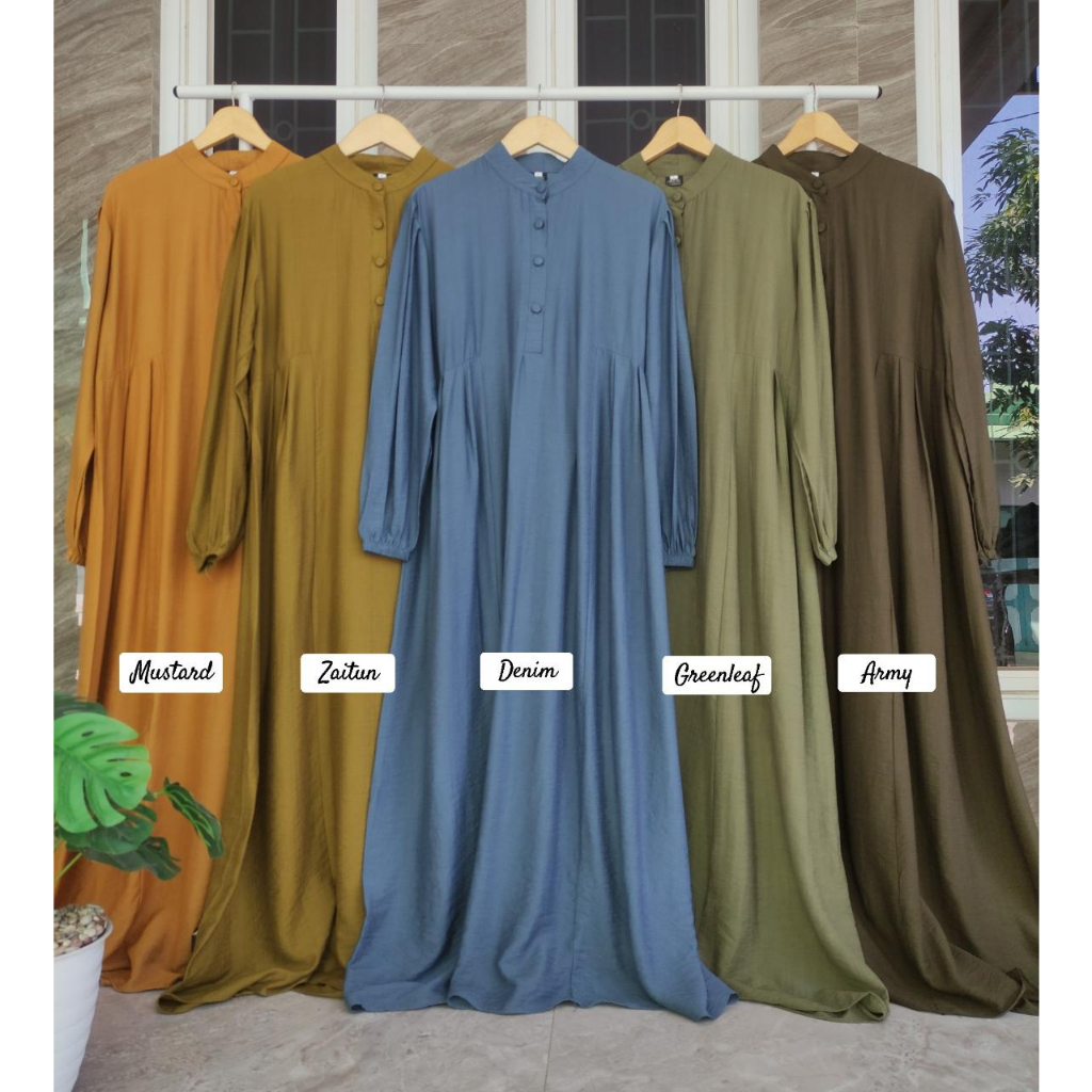 Gamis polos jumbo ARUMI Pollo Linen dress kondangan Polos Terbaru 2023