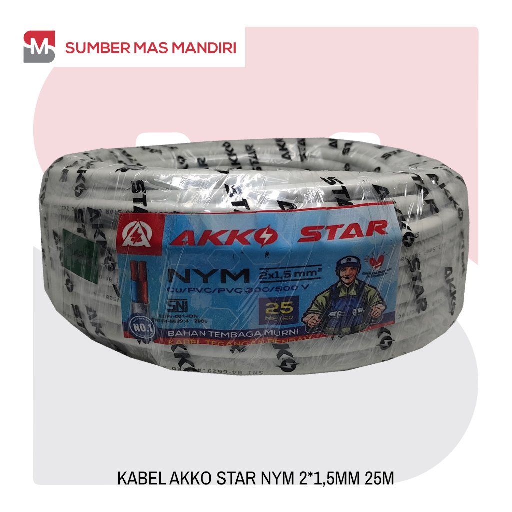 KABEL LISTRIK NYM SNI AKKO STAR 2x1.5MM 25 M STANDAR PLN TEMBAGA