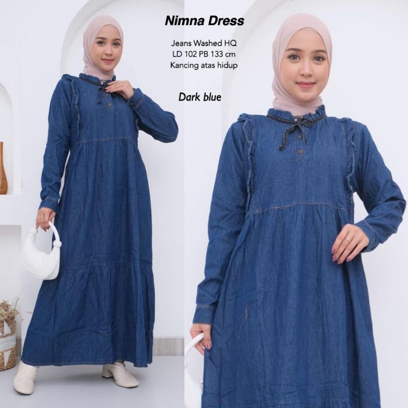 Gamis jeans NINMA DRESS kerah rempel //JF1002