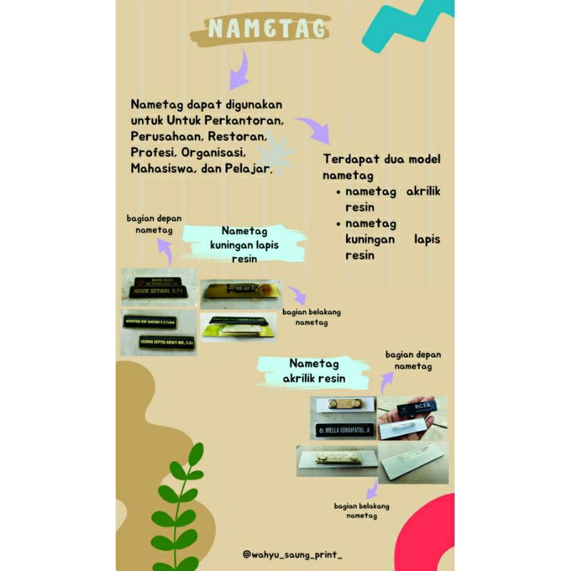 

Nametag kuningan lapis resin