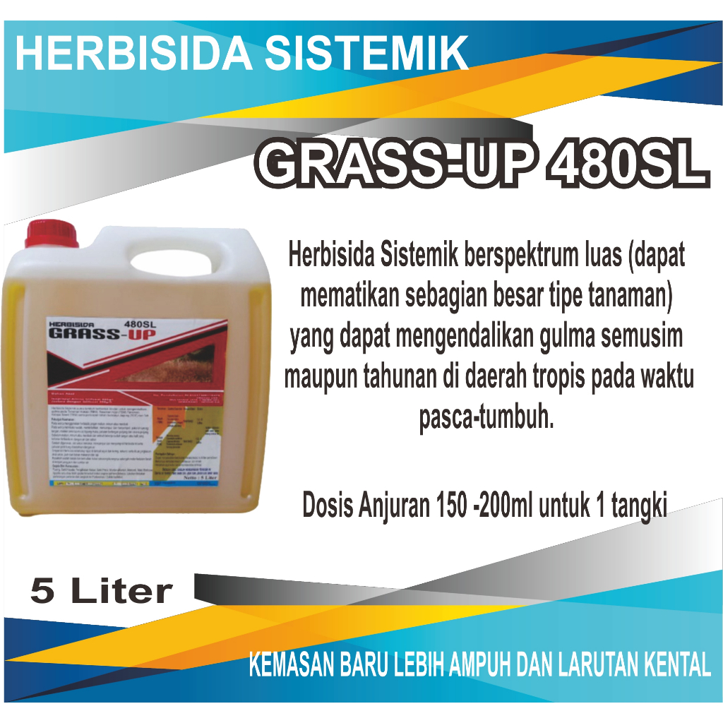 Herbisida Glifosat GRASS-UP 480SL 5Liter Obat Racun Rumput Sistemik Mati Akar seperti Round up, Gemp