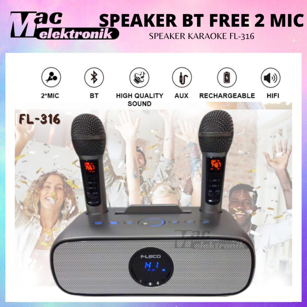 SPEAKER BT FREE 2 MIC I SPEAKER BT WIRELESS KARAOKER FL-316 BONUS 2 MIC