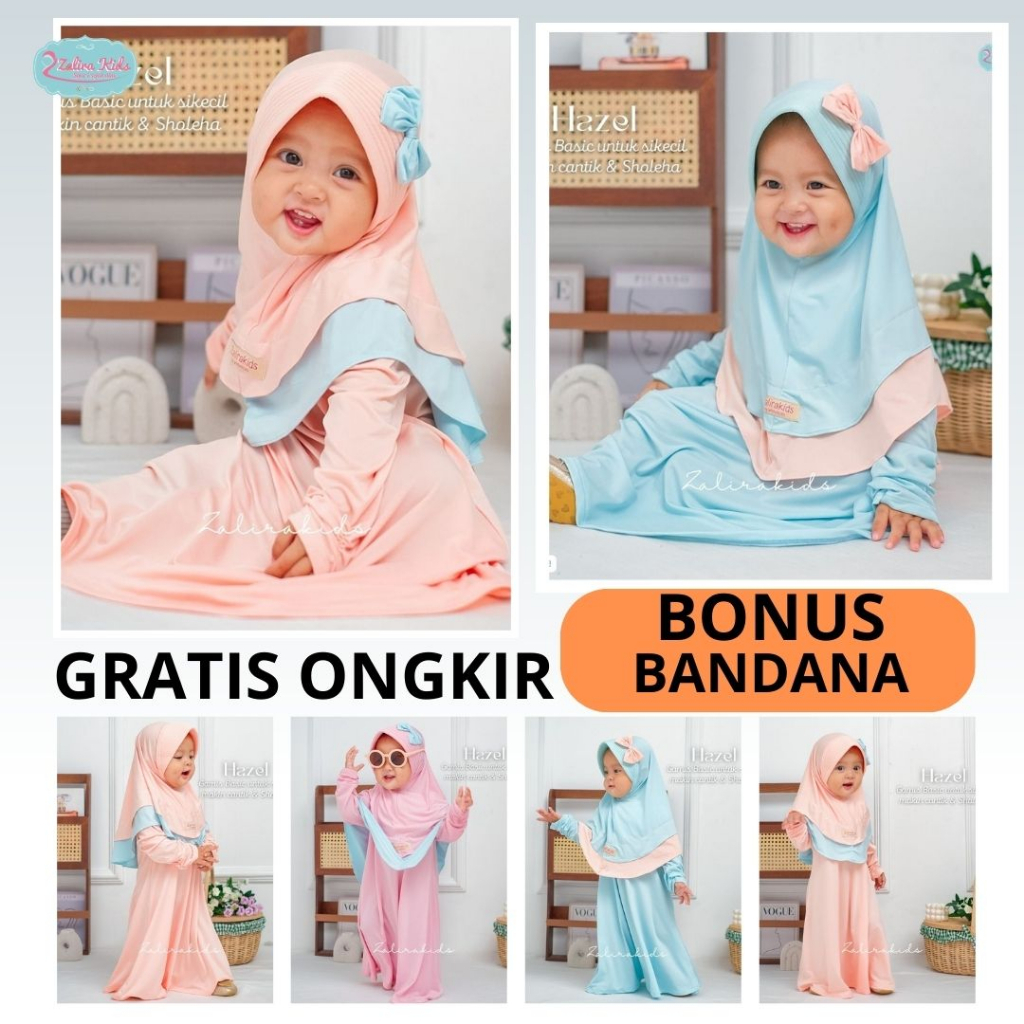 Baju Gamis Bayi perempuan NEWBORN  2 TAHUN Original zalira Kids  terbaru | Hazel Series Dress muslim anak perempuan SET JILBAB