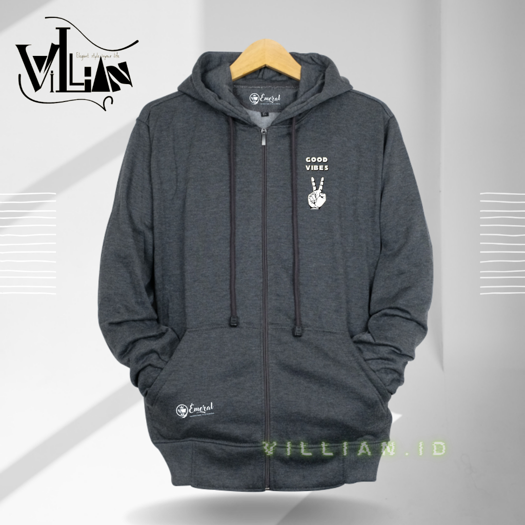 sweater hoodie resleting pria distro original tebal warna abu tua hodie zipper