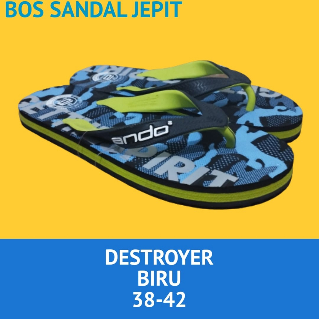 Ando DESTROYER Biru Sandal Jepit Pria Ukuran 38-42