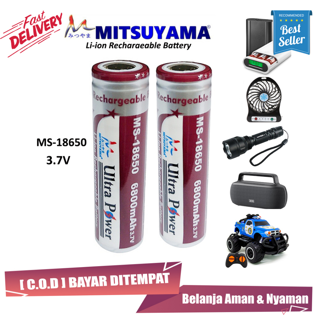 Baterai Mitsuyama 18650 3.7V Battery Li-ion Rechargeable