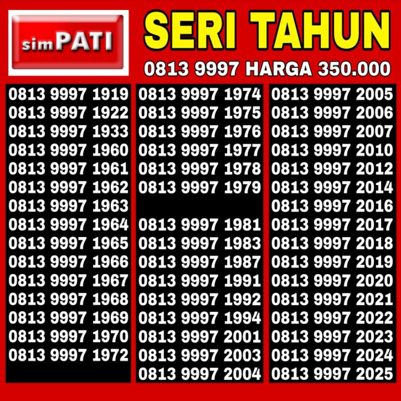 NOMOR CANTIK SIMPATI TELKOMSEL SERI TAHUN LAHIR