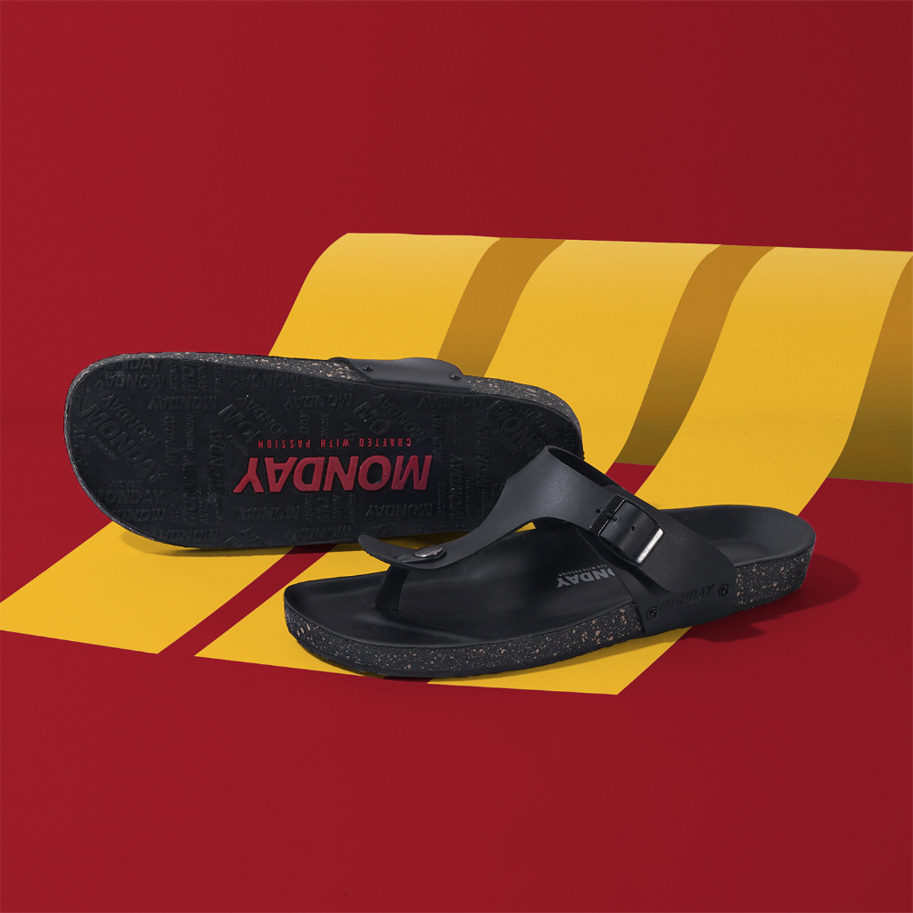 ANT X MNDY - BUNDLING - Sandal Jepit Kulit Unisex Big Size - Asta Hitam x ant302 hitam