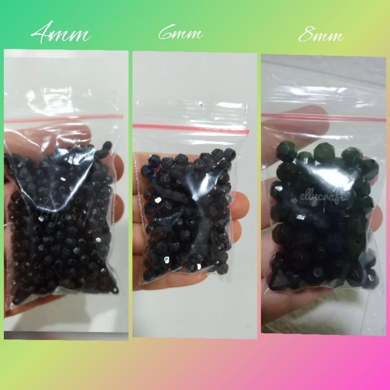 15gr Mote Manik Akralik Hitam Segi 3mm 4mm 5mm 6mm 8mm/Manik Payet Akrilik
