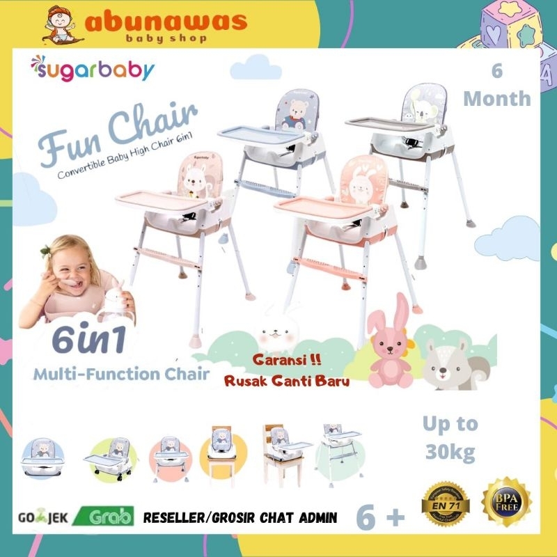 [FREE BUBBLE WRAP] Sugar Baby Fun Chair Convertible Baby High Chair 6in1 Kursi Makan Bayi