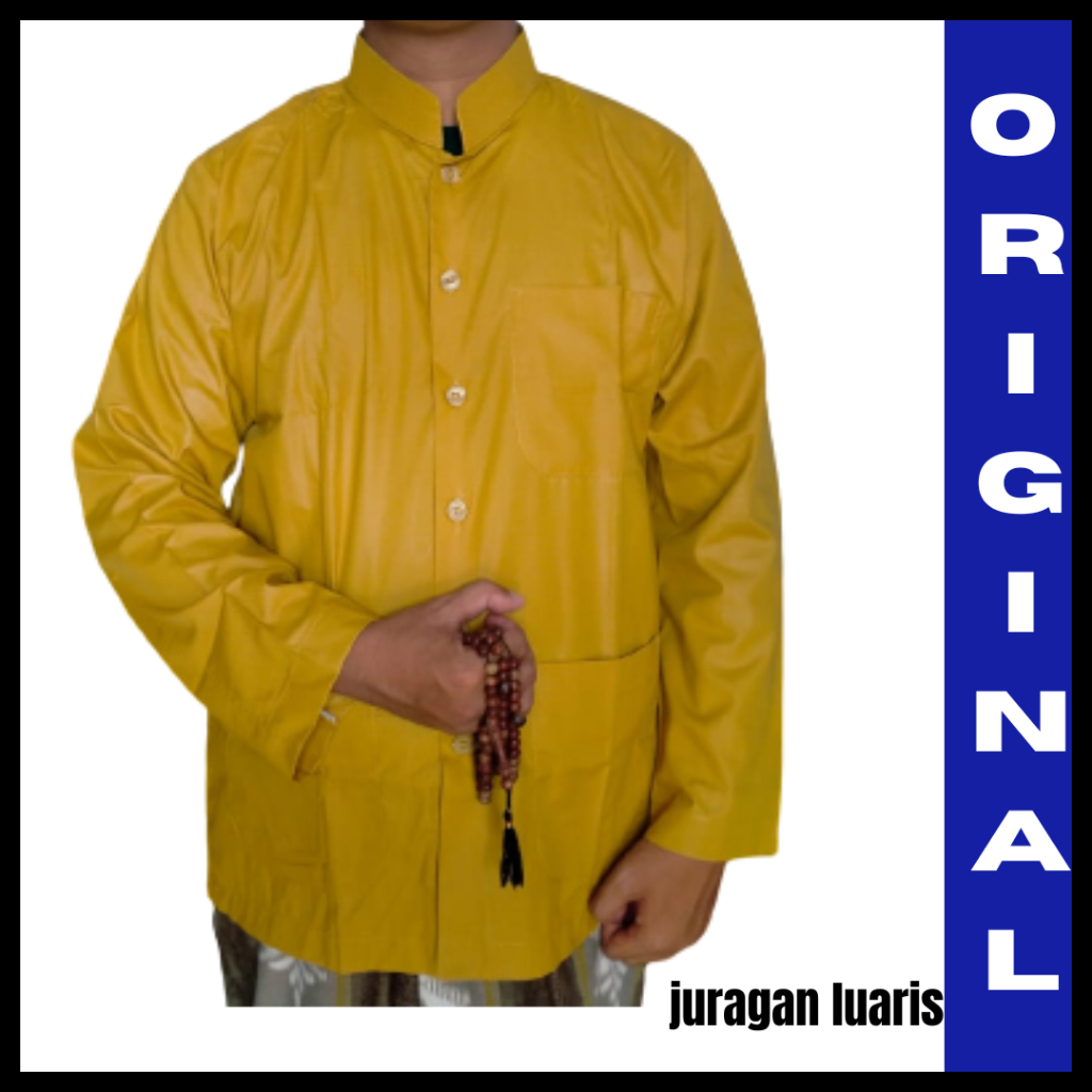 Baju Koko Haibah Allebas Original Pria Muslim Taqwa Dewasa Lengan Panjang - Kuning / Yellow / Lemon 