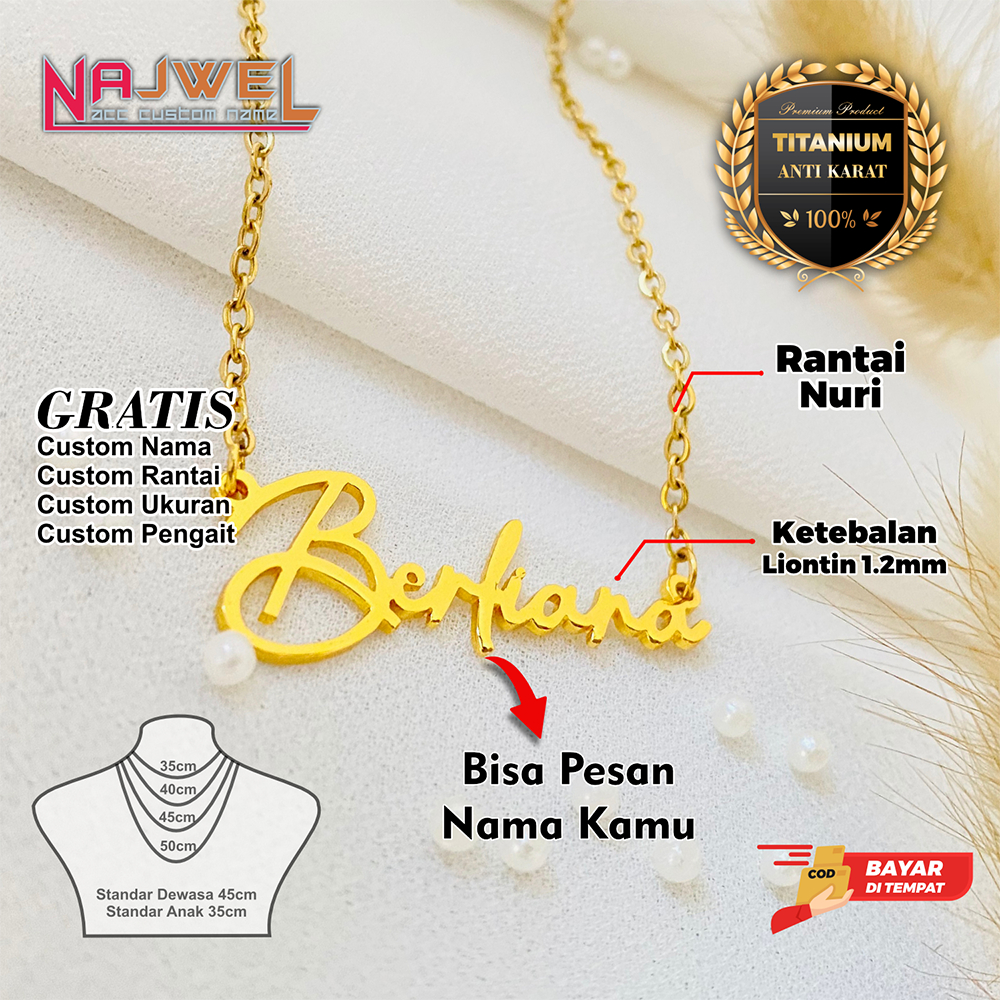 Kalung Titanium Custom Sesuai Nama Kamu Anti Karat Model Liontin Berfiara Aksesoris Wanita Premium