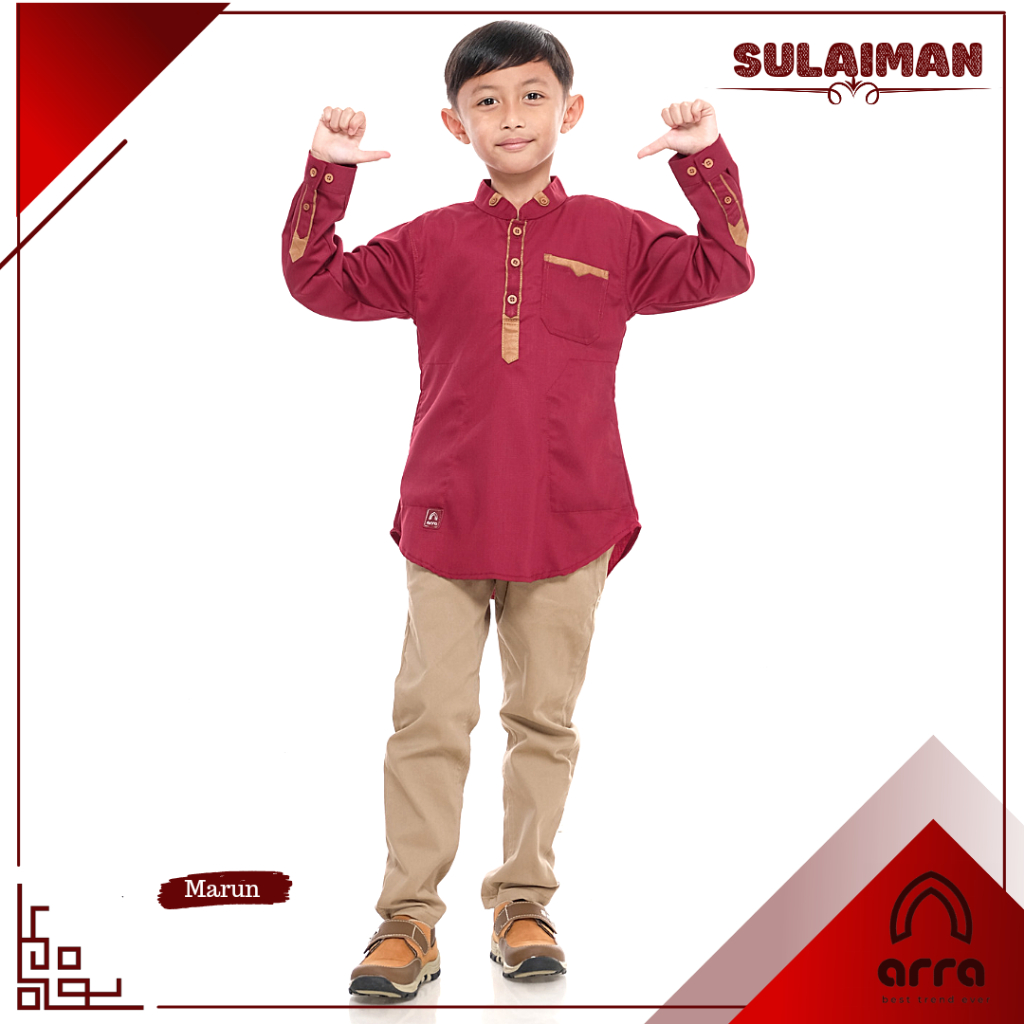 Arra Sulaiman Baju Koko Anak Laki Laki Lengan Panjang Bahan Toyobo Premium Size S M L XL XXL Warna Maroon , Mustard , Coklat , Navy , Hitam (Grosirbajukoko)