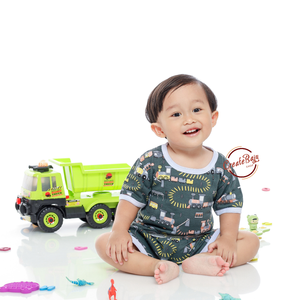 PROMO 7.7 SETELAN ANAK MOTIF KERETA API SETELAN ANAK POLOS UNISEX LENGAN PENDEK