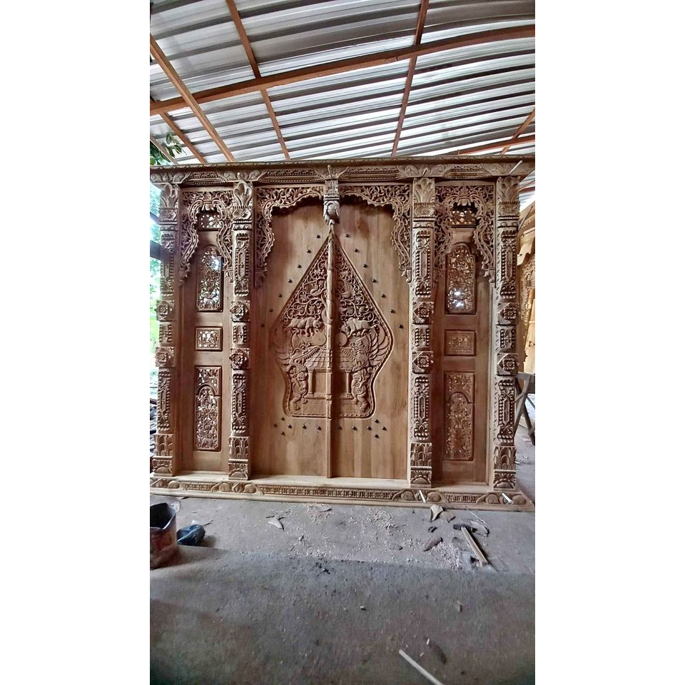 pintu gebyok ukir jati jepara rumah motif kelir ukuran 3meter
