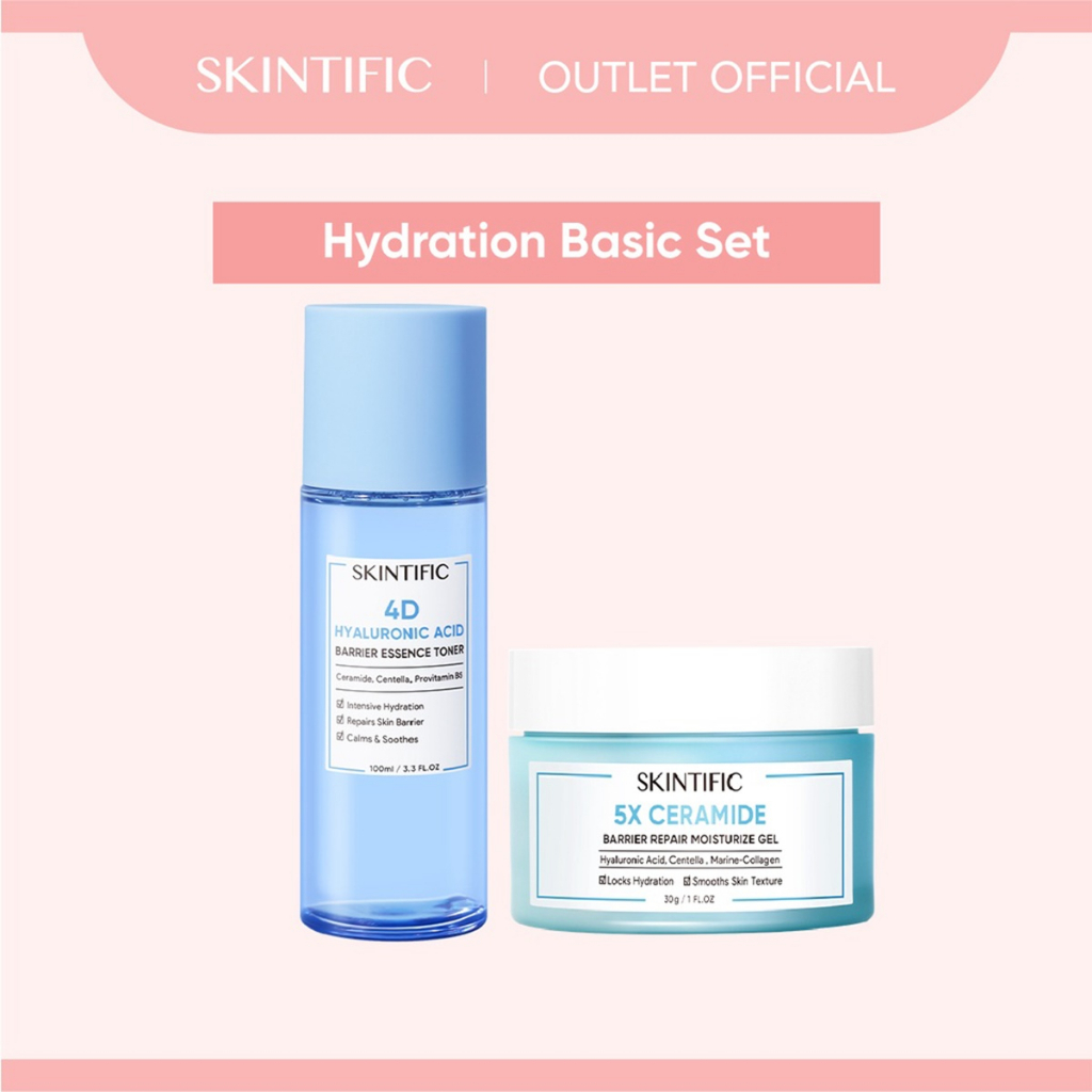 【Skintific Outlet Official】SKINTIFIC Barrier  Set / 4D Hyaluronic Acid ( HA ) Barrier Essence Toner &amp; 5X Ceramide Barrier  Moisture Gel (Toner Pelembab+Pelembab Wajah)【BPOM】