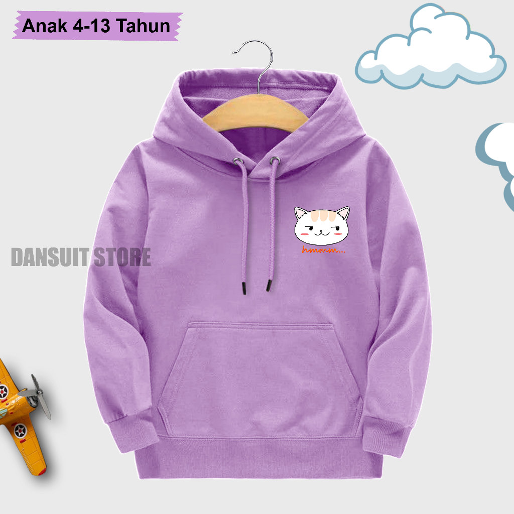 Sweater Hoodie Anak Perempuan Usia 4-13 Tahun Motif Sablon KUCING Warna Pastel Bahan Tebal Premium