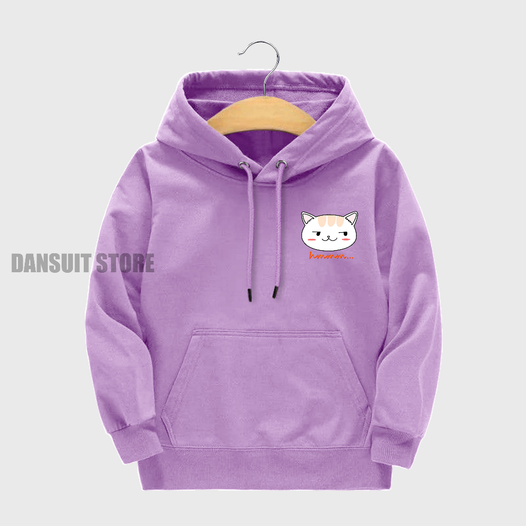 Sweater Hoodie Anak Perempuan Usia 4-13 Tahun Motif Sablon KUCING Warna Pastel Bahan Tebal Premium