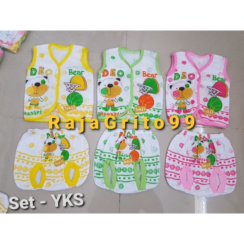 Setelan Kuntung Bayi YKS newborn 1 Lusin Motif Print / Set Tanpa Lengan Bayi