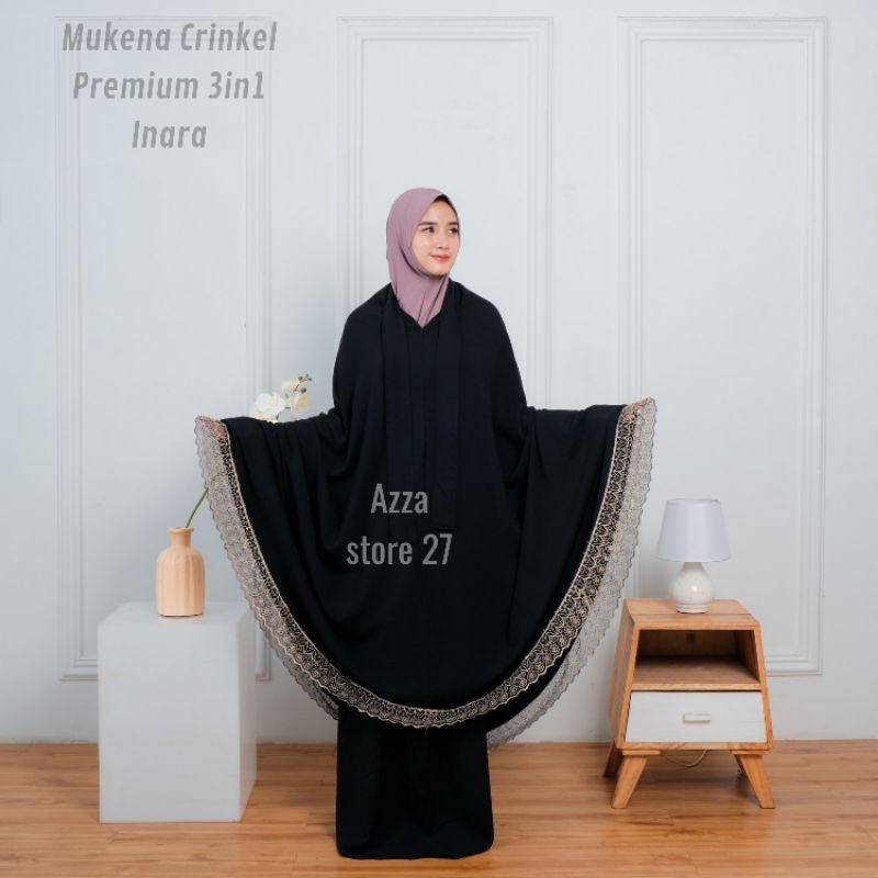 Mukena Dewasa Inara 3in1 Crinkle Premium Renda Arabian Mewah Jumbo