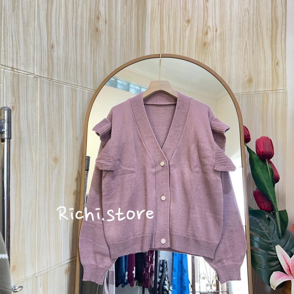 Maira cardigan rajut korean style v-neck full kancing lengan sayap