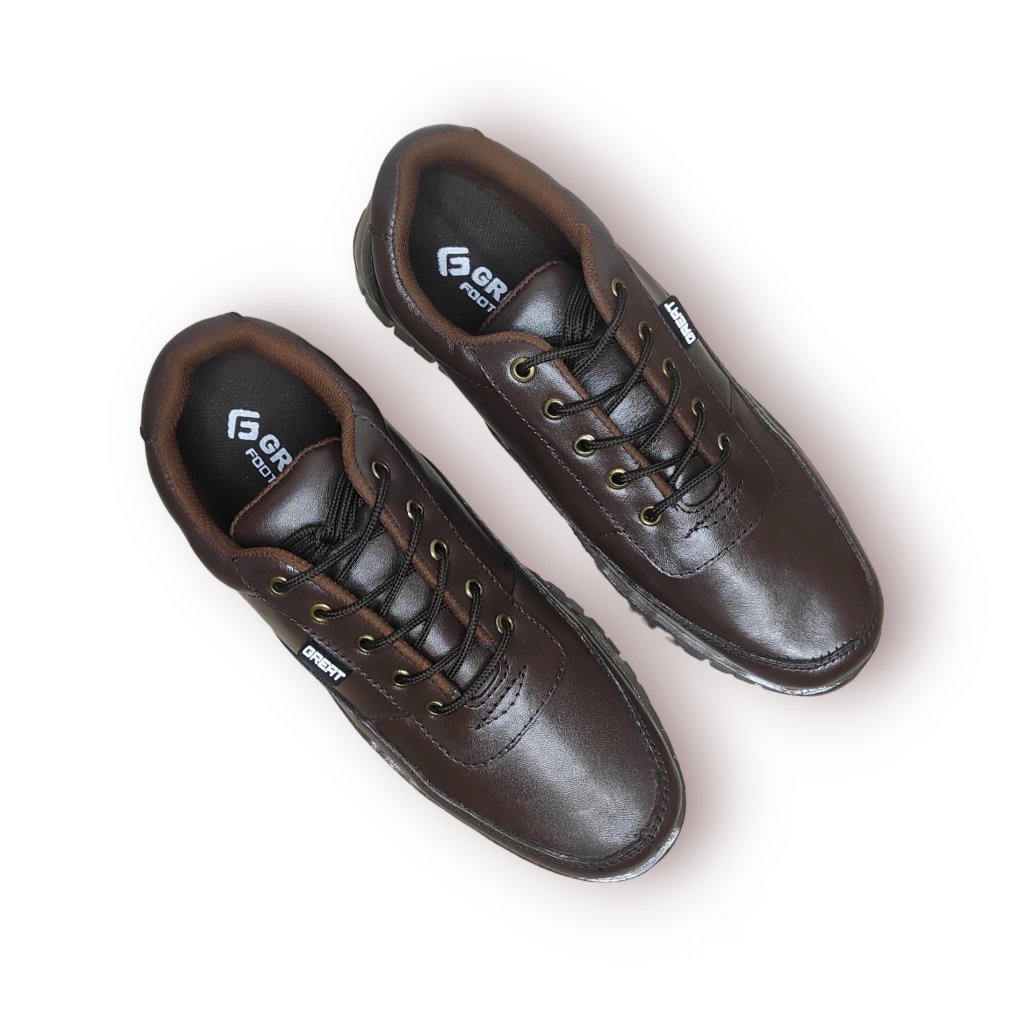 GREAT FOOTWEAR Sepatu Sneakers Pria Kulit Asli Sepatu Sepatu Kerja Pria Kasual Formal Anti Licin Kozy Brown