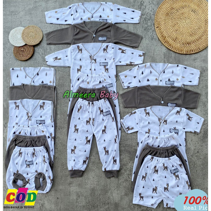 Isi 18 PCS Baju dan Celana Bayi Baru Lahir Paket Lahiran Series Coklat Usia 0-3 Bulan Almeera Baby and Kids