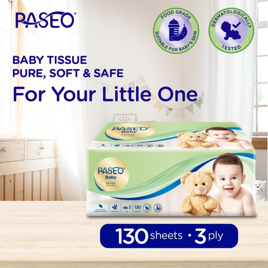 Tisu Bayi 130 Sheets 3ply / Tissue Paseo Baby Soft Pack 130 Sheet 3 ply aman untuk bayi