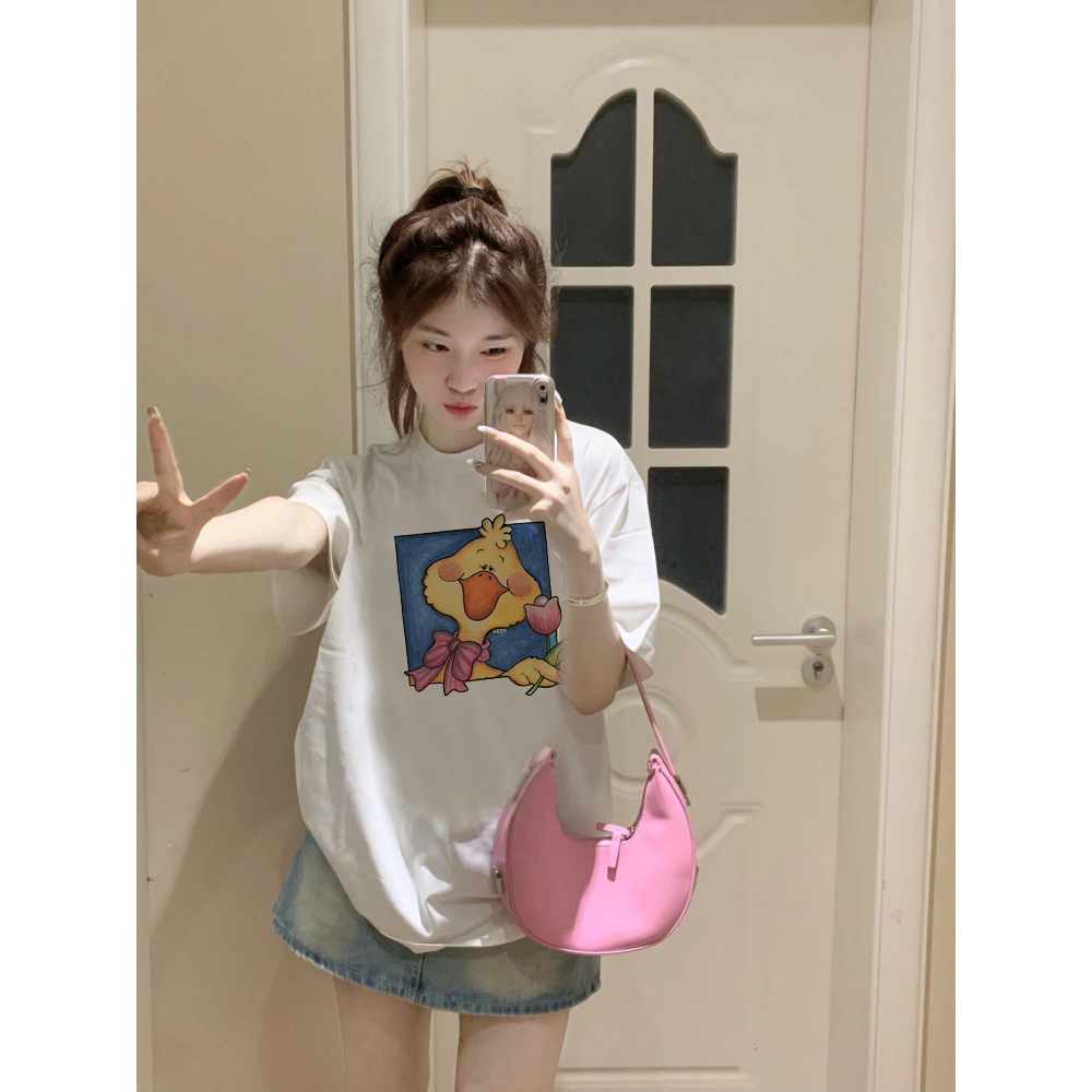 EUNII T-shirt Lengan Pendek Cartoon Duck Korean Style/Kaos Atasan Wanita/Baju Kaus Oversize Wanita/Kaos Wanita