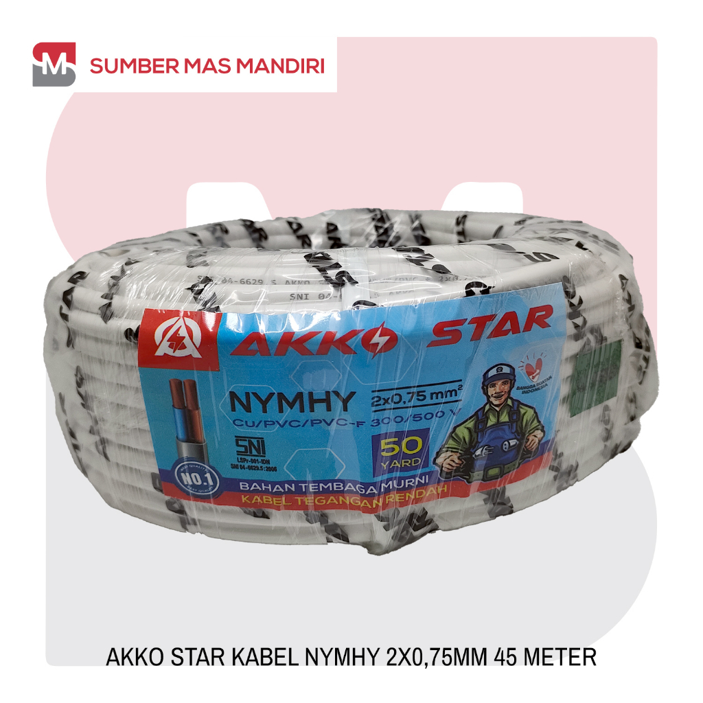 KABEL LISTRIK NYMHY SNI AKKO STAR 2x0.75MM 45 M STANDAR PLN TEMBAGA
