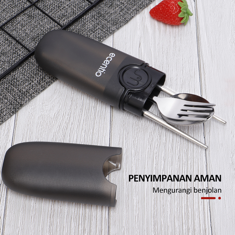 ecentio &amp; FOODI  stainless Sendok sumpit garpu set dengan portabel PP kotak alat makan 3pcs peralatan makan biru Cutlery Set