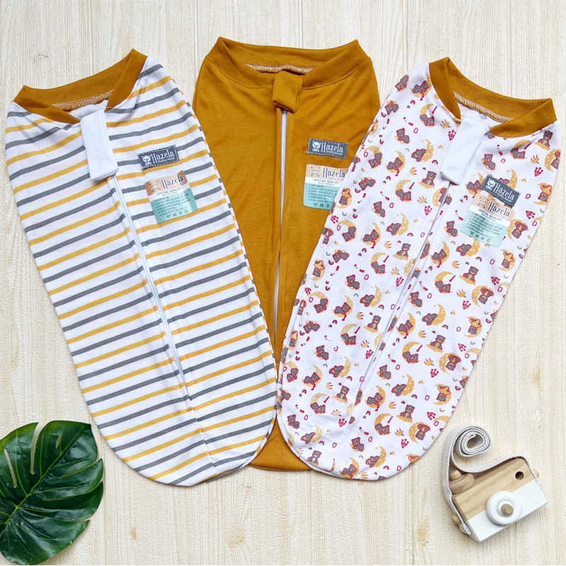 3 PCS Bedong Instan Resleting MUSTARD SERIES HAZELA / Bedong Bayi INSTANT Serian MUSTARD bedong instant