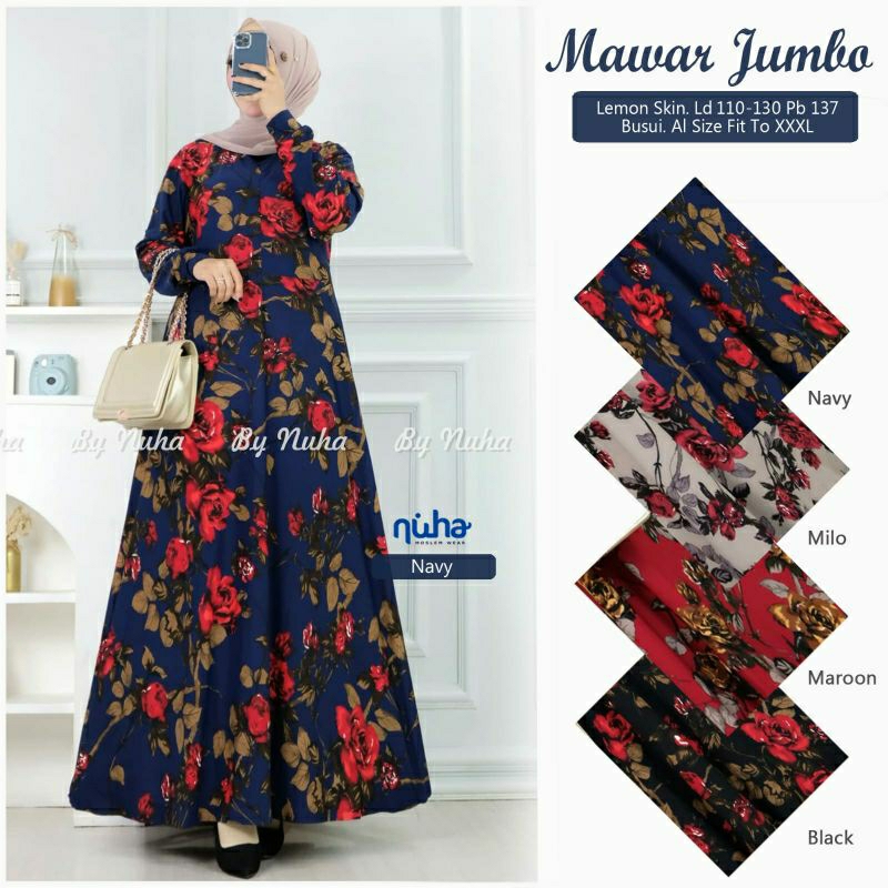 Mawar Maxy Gamis Muslimah Jumbo Dres Wanita Motif Bunga