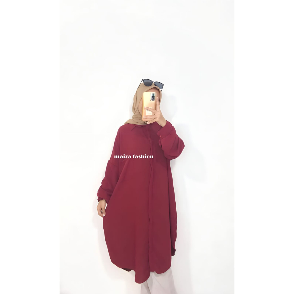 Kemeja Tunik  Jumbo (SR 006)  Tunik Wanita Lengan Panjang Full Kancing  Cringkel Airflow