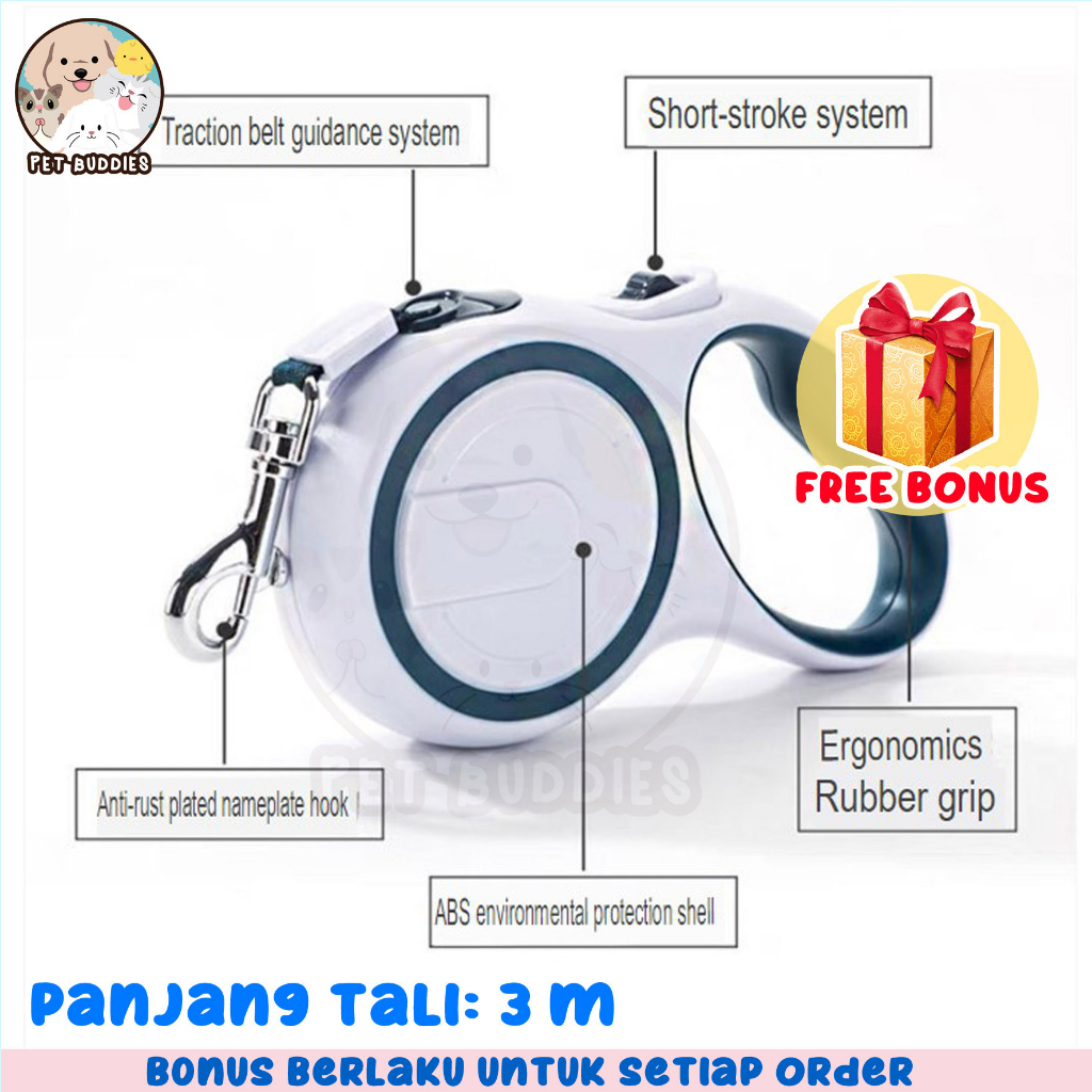 Retractable Leash  3m Tali Tuntun Anjing/Kucing Harness