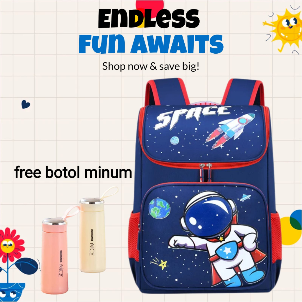 RANSEL ANAK KARAKTER ASTRONOUT IMPOR BERKUALITAS REAL PICT ORIGINA FREE BOTOL